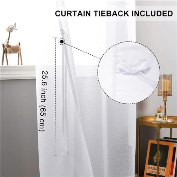 White Sheer Curtains 84 Inches Long - Grommet Semi Transparent Light Filtering - Picture 5 of 7